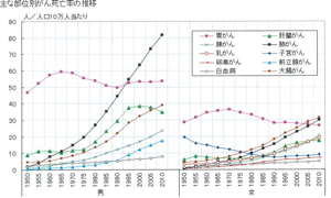 主な部位別がん死亡率の推移